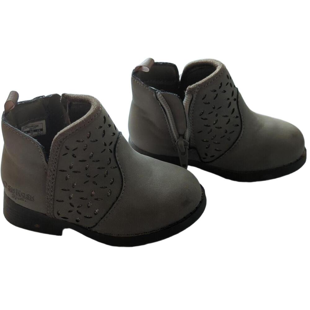 Oshkosh B'Gosh Estell Toddler Size 5 Boots Gray Taupe Side Zip Everyday Kid Boot